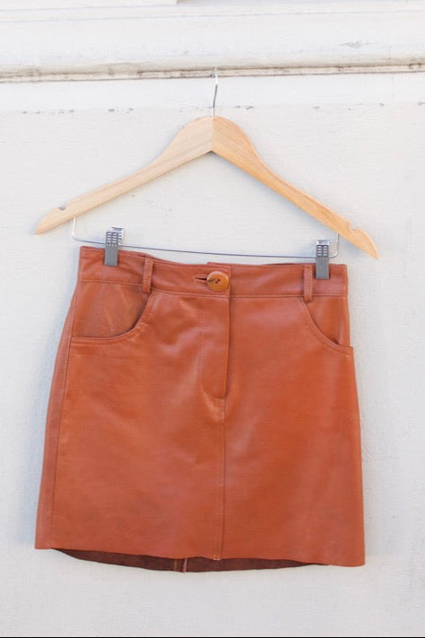 Leather Mini Skirt - Camel