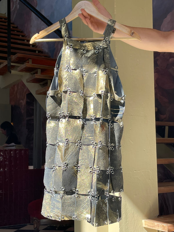 Parranda Dress - gris y dorado pintado a mano